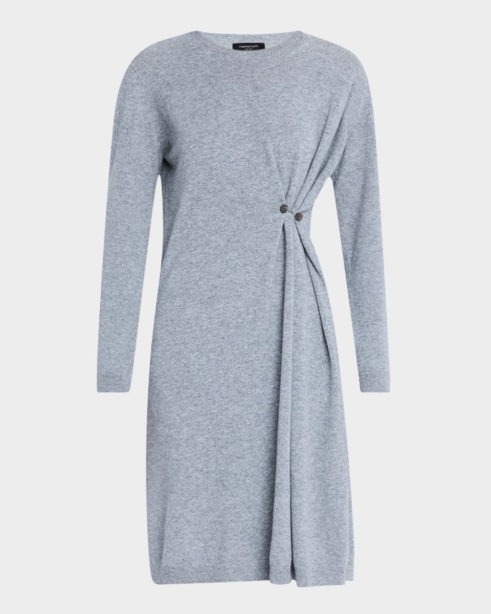 Gathered Crewneck Wool-Blend Knit Dress